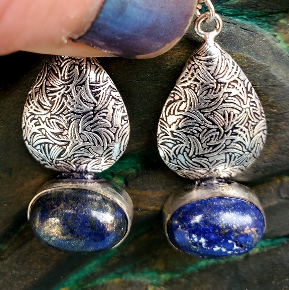 New Handmade Lapis Lazuli Silver Earrings. - Picture 7 of 7
